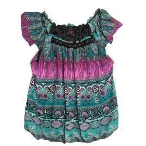 Wrapper Top Womens XL Boho Paisley Peasant Festival